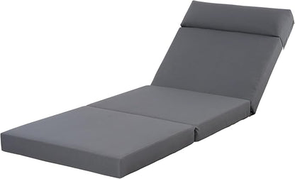 Merax, Dark Gray Outdoor Chaise Lounge Headrest, Patio Reclining Chair Cushions with 4-Fold Design for Lawn, Pool and Beach, 27” W x 76.75” D x 4.00” H