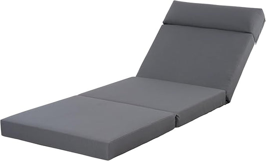 Merax, Dark Gray Outdoor Chaise Lounge Headrest, Patio Reclining Chair Cushions with 4-Fold Design for Lawn, Pool and Beach, 27” W x 76.75” D x 4.00” H