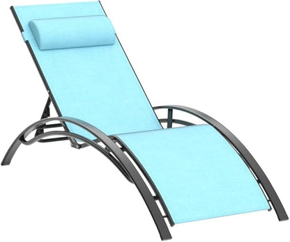 Purple Leaf Patio Chaise Lounge Set of 3 Outdoor Lounge Chair Beach Pool Sunbathing Lawn Lounger Recliner Chiar Outside Tanning Chairs with Arm for All Weather, Side Table Included, Turquoise Blue