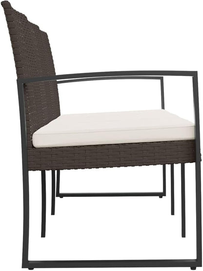 Brown 3-Seater Garden Bench, Polypropylene Rattan Look, Powder-Coated Steel Frame, 57.3 inch Wide Outdoor Seating for Patio Bench Seating