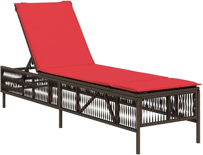 Patio Sun Lounger with Cushion, Adjustable Reclining Outdoor Chaise Lounge Chair, Brown PE Rattan Furniture for Garden - Photo 4