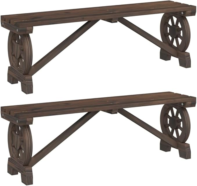 Solid Fir Garden Bench Set of 2, 45.3" Burnished Brown Rustic Outdoor Seating for Patio Lawn Backyard, 242.5 lbs Capacity Patio Furniture Chairs for Relaxing
