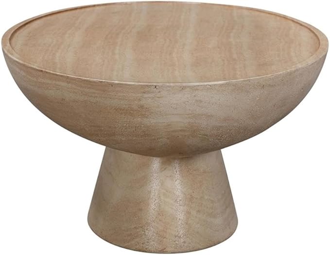 Pemberly Row Eclipse Stone Coffee Table, 47.2" W x 23.8" D x 14" H, Faux Travertine Beige Finish, Handmade Indoor/Outdoor Use, Durable Concrete Base, Textured Design for Living Space or Patio Decor