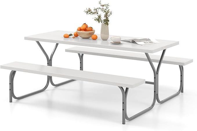 Giantex Picnic Table 6FT for 8 Person, Outdoor Table Set w/ 2 Benches, All-Weather HDPE Rectangular Tabletop - Photo 1