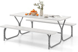 Giantex Picnic Table 6FT for 8 Person, Outdoor Table Set w/ 2 Benches, All-Weather HDPE Rectangular Tabletop - Photo 1