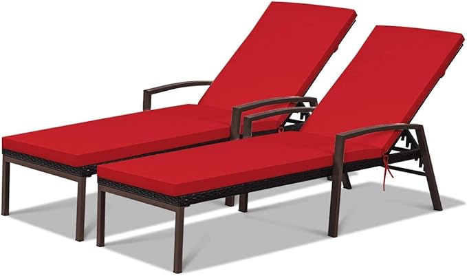 HAPPYGRILL 2PCS Patio Chaise Lounge Chair Outdoor Rattan Wicker Lounge Set Adjustable Backrest Poolside Chaise with - Photo 1