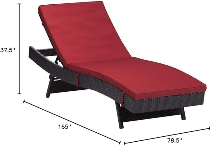 Modway Convene Wicker Rattan Outdoor Patio Chaise Lounge Chairs in Espresso Red - Set of 6 - Photo 3