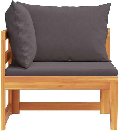 Outdoor Corner Sofa Dark Grey Solid Acacia Wood Frame with 100% Polyester Medium Cushions for Patio Garden Seating Furniture