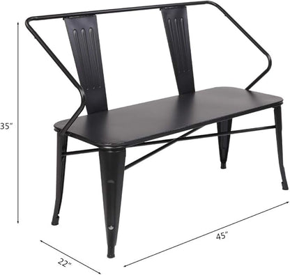 45” Outdoor Metal Bench, Industrial Dining Bench with Removable Backrest, 2-3 Person Weatherproof Vintage Porch Bench for Kitchen Balcony Garden (45" Black Pure Iron)