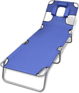 Folding Blue Sun Lounger Outdoor 74.4x22.8x10.6 in Powder-Coated Steel Frame Adjustable Backrest Portable Poolside - Photo 1