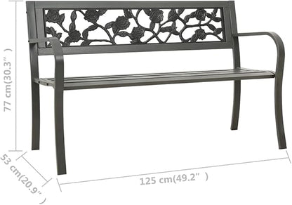 vidaXL Garden Bench Steel Grey Powder-Coated Steel 3-Seater