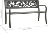 Vintage Rose Pattern Garden Bench, 3-Seater Steel Grey Powder-Coated Steel Outdoor Patio Furniture for Balcony - Photo 2