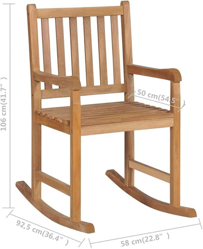 Outdoor Rocking Chair with Green Cushion, Solid Teak Wood Rocker for Patio, Porch, Garden, and Living Room, Comfortable Ergonomic Chair for Relaxation, Brown