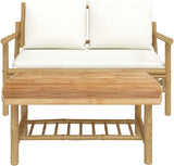 Outdoor Combination Sofa Terrace Furniture Set Garden Lounge Set Bamboo with Cream White Cushions - Photo 3