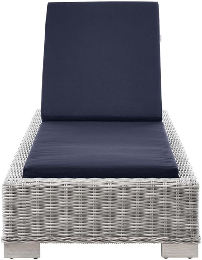 Conway Outdoor Patio Wicker Rattan Chaise Lounge in Light Gray Navy - Photo 5