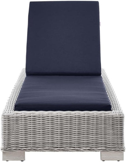 Conway Outdoor Patio Wicker Rattan Chaise Lounge in Light Gray Navy