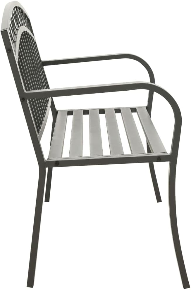 Garden Bench 3-Seater 125 cm Slate Grey Powder-Coated Steel Frame for Patio Balcony Outdoor Seating Furniture Durable and Easy to Clean