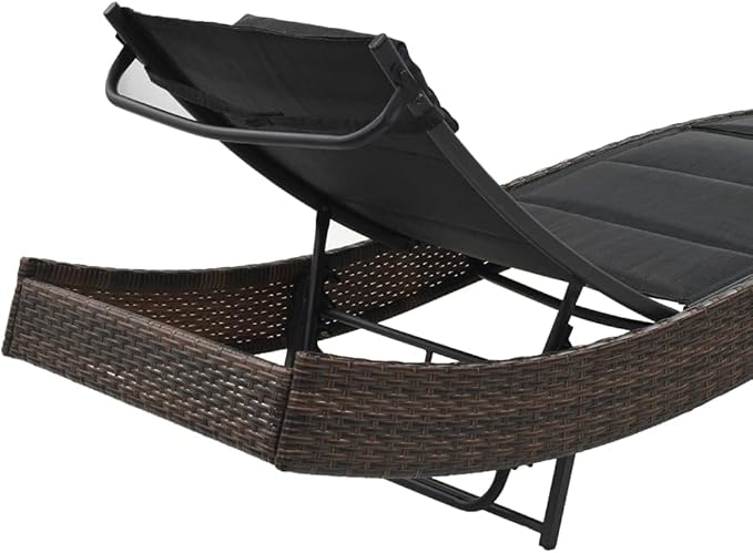 Poly Rattan Sunlounger Outdoor Chaise Lounge 27.6 x 83.9 x 36 in Brown and Black Adjustable Backrest Patio Poolside - Photo 5