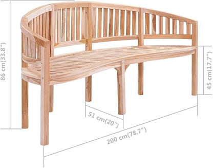 Banana Bench,Outdoor Patio Bench,Porch Chair,Wood Garden Bench,with Backrest,for Outdoor,Park,Yard,Patio,78.7" Solid Teak Wood