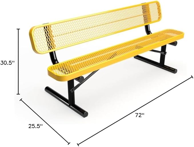 COATEDOUTDOORFURNITURE Coated Outdoor Furniture Heavy-Duty Portable Outdoor Bench Thermoplastic Coated, Expanded Metal, Commercial-Grade Seating, Made in America (Portable with Back, 6 Ft, Yellow)