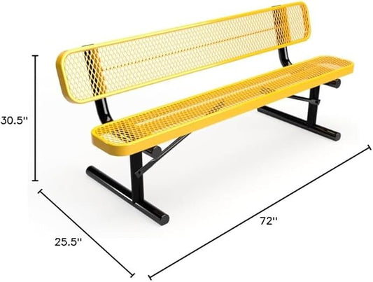 COATEDOUTDOORFURNITURE Coated Outdoor Furniture Heavy-Duty Portable Outdoor Bench Thermoplastic Coated, Expanded Metal, Commercial-Grade Seating, Made in America (Portable with Back, 6 Ft, Yellow)