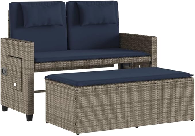 Reclining Patio Bench with Cushions Gray Poly Rattan Garden Bench Outdoor Bench Porch Bench Deck Bench for patios - Photo 4