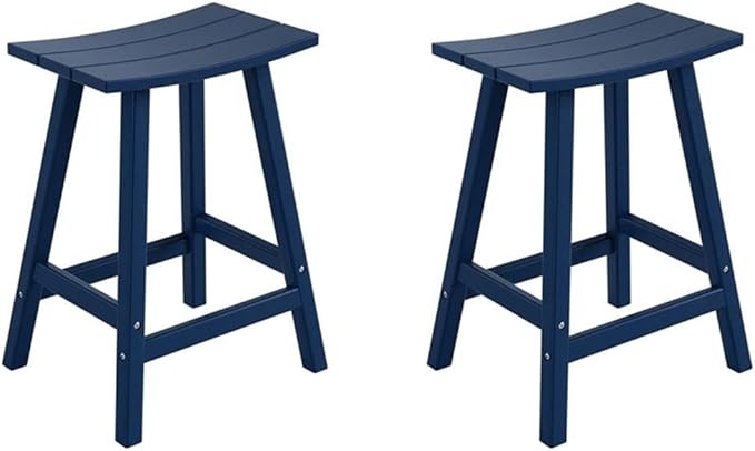 Costaelm All-Weather Bar Stools Set of 2, 24" Height Outdoor Bar Stools, Adirondack Poly Patio Bar Stool for Patio, Deck, Kitchen Counter and Garden, Navy Blue