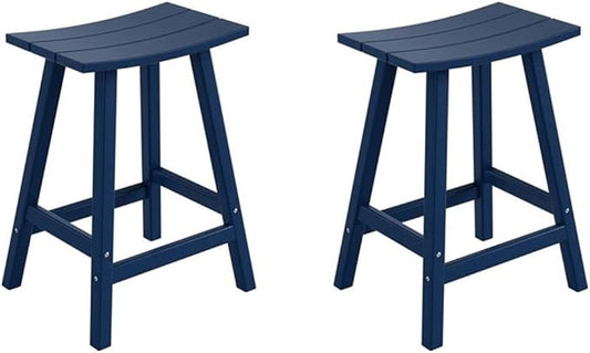 Costaelm All-Weather Bar Stools Set of 2, 24" Height Outdoor Bar Stools, Adirondack Poly Patio Bar Stool for Patio, Deck, Kitchen Counter and Garden, Navy Blue
