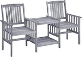 Gray Solid Acacia Wood Garden Chair with Built-in Tea Table Medium Size Outdoor Furniture Set for Patio Balcony Rustic - Photo 2
