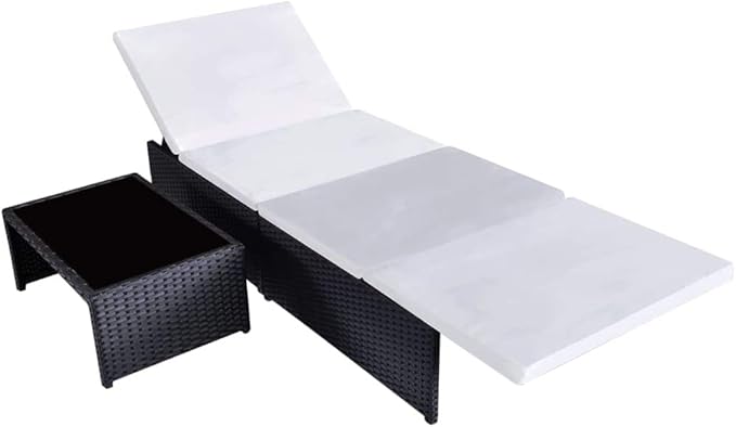 Outdoor Chaise Lounge, Sun Relaxing Chaise Lounge Beach Chaise Lounge Sun Loungers 2 pcs with Table Poly Rattan Black - Photo 4