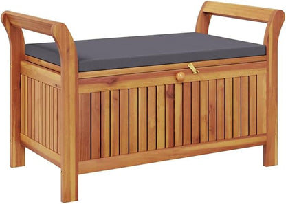 vidaXL Garden Storage Bench, Solid Acacia Wood, Gray Cushion Included, Classic Outdoor Design, Patio & Garden Seating, 35.8" x 19.7" x 23.6", Patio & Deck Organizer, Durable Wooden Furniture