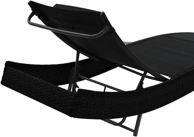 Black PE Rattan Outdoor Chaise Lounge, Adjustable Backrest 27.6"x83.9"x36", Weather-Resistant Textilene Cushion, Matte Finish Sunbathing Recliner for Patio Poolside Garden Terrace