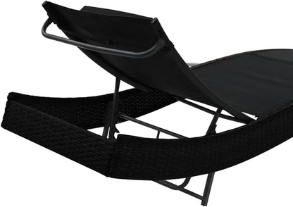 Black PE Rattan Outdoor Chaise Lounge, Adjustable Backrest 27.6"x83.9"x36", Weather-Resistant Textilene Cushion, Matte Finish Sunbathing Recliner for Patio Poolside Garden Terrace