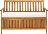 BOWERY HILL Solid Acacia Wood Cushion Storage Bench, Natural Finish, Rectangular 47.2 x 47.2 x 33.1 in - Photo 4