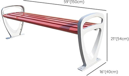 LITFAD Garden Bench Industrial Metal Frame Park Bench with Waterproof Wood Curved Seat Outdoor Seating Bench for Patio, Lawn, Yard, Porch - Red 59" L x 16" W x 21" H