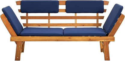Patio Bench with Cushions 2-in-1 75" Solid Acacia Wood，Garden Benches,Park Benches,Outdoor Benches,Outdoor Furniture for Park Patio Deck Deck Lawn