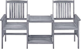 Gray Solid Acacia Wood Garden Chair with Built-in Tea Table Medium Size Outdoor Furniture Set for Patio Balcony Rustic - Photo 4