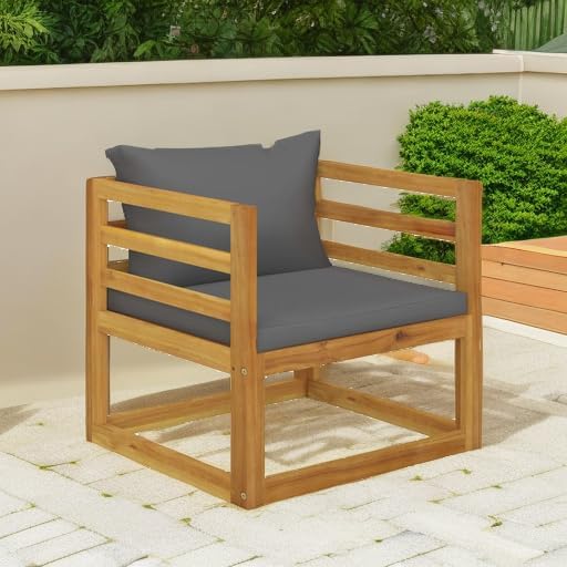 vidaXL Sectional Corner Sofa with Dark Gray Cushions - Solid Acacia Wood Outdoor Seating - Easy to Assemble - Photo 4