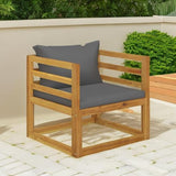 vidaXL Sectional Corner Sofa with Dark Gray Cushions - Solid Acacia Wood Outdoor Seating - Easy to Assemble - Photo 4
