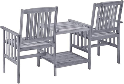 Grey Acacia Wood Garden Chair Set with Tea Table and Cushions for Outdoor Relaxation, Includes Two Armchairs and a Stylish Table for Patio, Balcony, or Garden Use, Durable