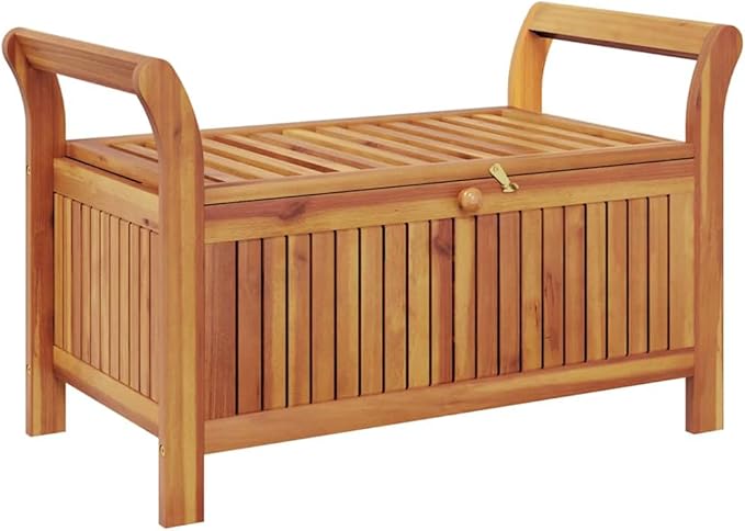 Garden Storage Bench with Cushion in Dark Grey and Brown, Solid Acacia Wood Weather-Resistant Outdoor Furniture for Patio Seating and Organizing, Modern Design with Removable