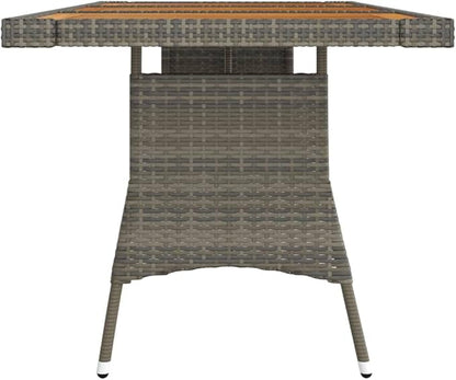 vidaXL Patio Table, Outdoor Dining Table, Solid Acacia Wood Top, Robust Steel Frame, PE Rattan Construction, Weather-Resistant, Gray, Rectangular (63"" x 27.6"" x 28.3""), Grey, 318697
