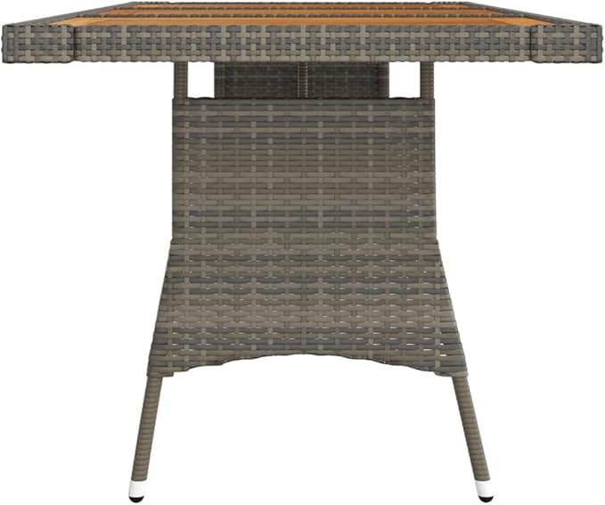 vidaXL Patio Table, Outdoor Dining Table, Solid Acacia Wood Top, Robust Steel Frame, PE Rattan Construction, Weather-Resistant, Gray, Rectangular (63" x 27.6" x 28.3")