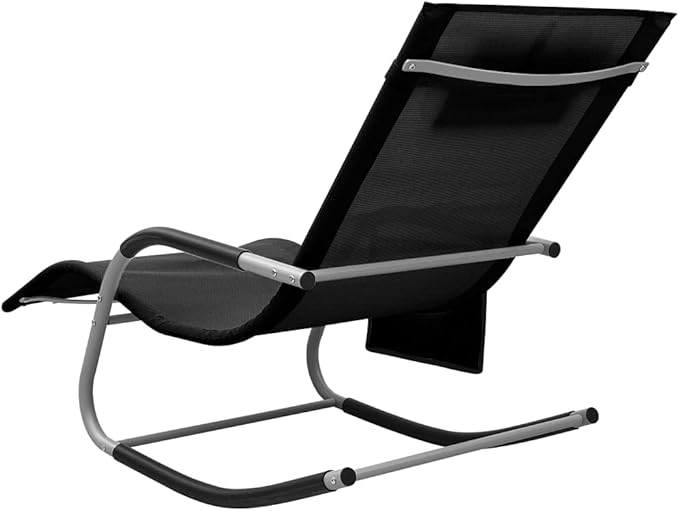 Black Textilene Sun Chaise Lounge Chair 24.4" W x 58.7" L x 34.6" H Foldable Poolside Outdoor Recliner with Side Pocket - Photo 5