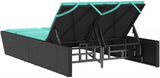 Outdoor Double Chaise Lounge with Turquoise Cushions, 4-Position Adjustable PE Rattan Backrest - Photo 5