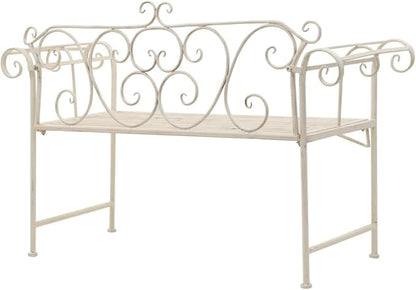 Patio Bench,Garden Patio Bench,Park Bench,Farmhouse Bench,Porch Chair, Bistro Chairs,Antique Style,for Garden, Patio, Porch, Poolside, Balcony, 52" Metal Antique White