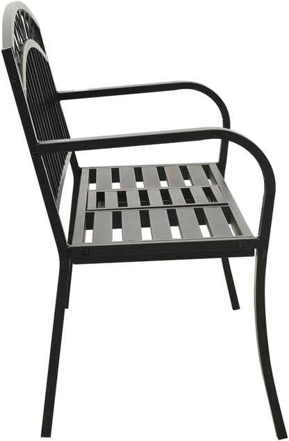 Patio Bench with a Table Garden Bench Outdoor Bench for Outdoors Porch Entryway Furniture for Yard 49.2" Steel Black