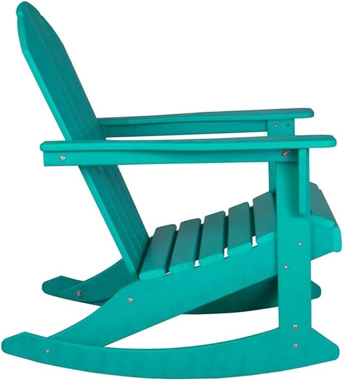 Costaelm Outdoor Adirondack Chair, All Weather Resistant Classic Balcony Chair and Fire Pit Chairs, Adirondack Plastic Outdoor Porch Furniture Rocking Chair High Back HDPE Poly Lumber, Turquoise