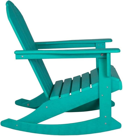 Costaelm Outdoor Adirondack Chair, All Weather Resistant Classic Balcony Chair and Fire Pit Chairs, Adirondack Plastic Outdoor Porch Furniture Rocking Chair High Back HDPE Poly Lumber, Turquoise
