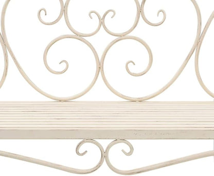 Patio Bench, Outdoor Bench, Metal Patio Bench with Backrest, Garden Bench for Patio, Garden, Patio, Lawn, 52" Metal Antique White